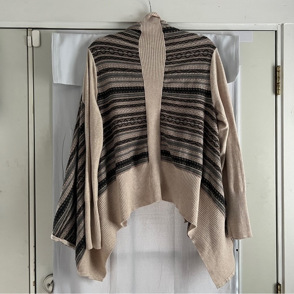 Kensie Brown Multicolor Boho Waterfall Draped Front Knit Cardigan Women Sz L EUC - Picture 4 of 5